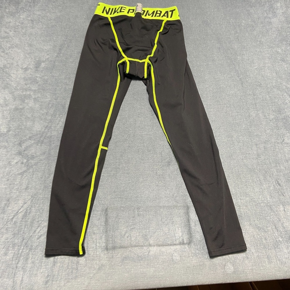 Nike Pro Combat Compression Leggings Womens Large Black Piping Running Gym Yoga